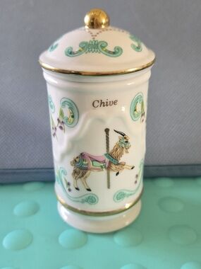 Lenox Carousel Chive Jar with Gold Trim and Teal Accents